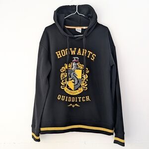 Harry Potter Hogwarts Hufflepuff Quidditch Black and Gold Hoodie ~ Size M Unisex